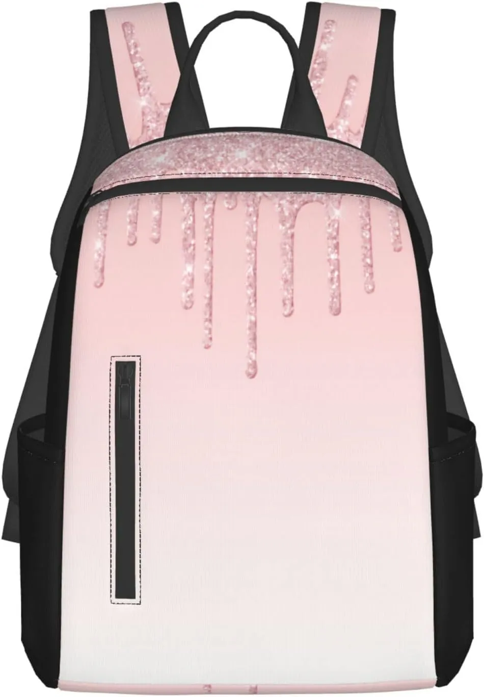 Pink Glitter Drip Lightweight Backpack For Women Men, Casual Polyester Daypack Bookbag Travel Hiking Bag, Durable Laptop Backpack