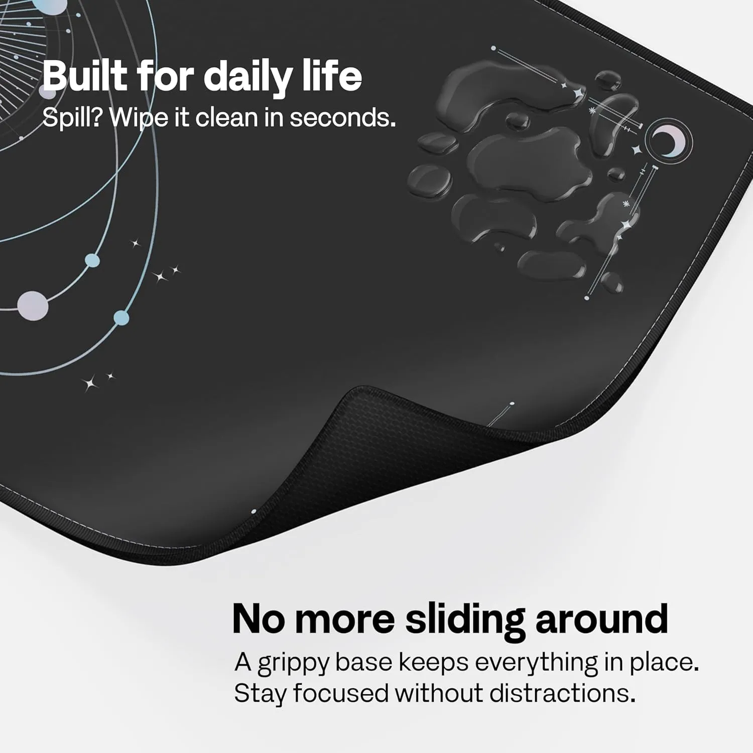 Pixio Mouse Pads - 36 x 16 inch XXL Cosmic Orbit Black Multifunctional Large Desk Mats for Gaming, Office, Desktop Anti-Slip Waterproof Washable Computer Mouse Mat