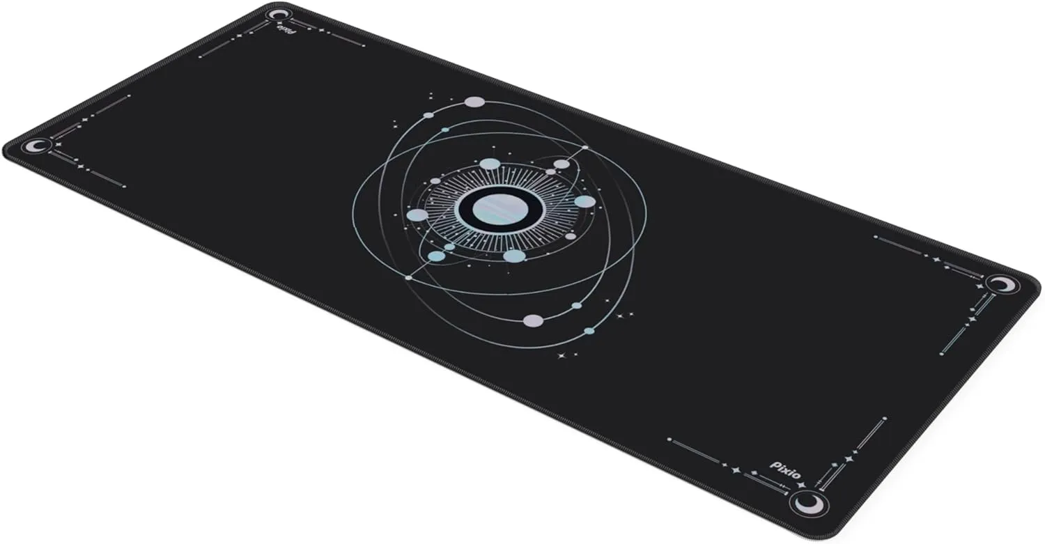Pixio Mouse Pads - 36 x 16 inch XXL Cosmic Orbit Black Multifunctional Large Desk Mats for Gaming, Office, Desktop Anti-Slip Waterproof Washable Computer Mouse Mat
