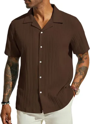 PJ PAUL JONES Men's Casual Button Down Shirts - Short Sleeve Summer Textured Beach Wrinkle-Free Shirts