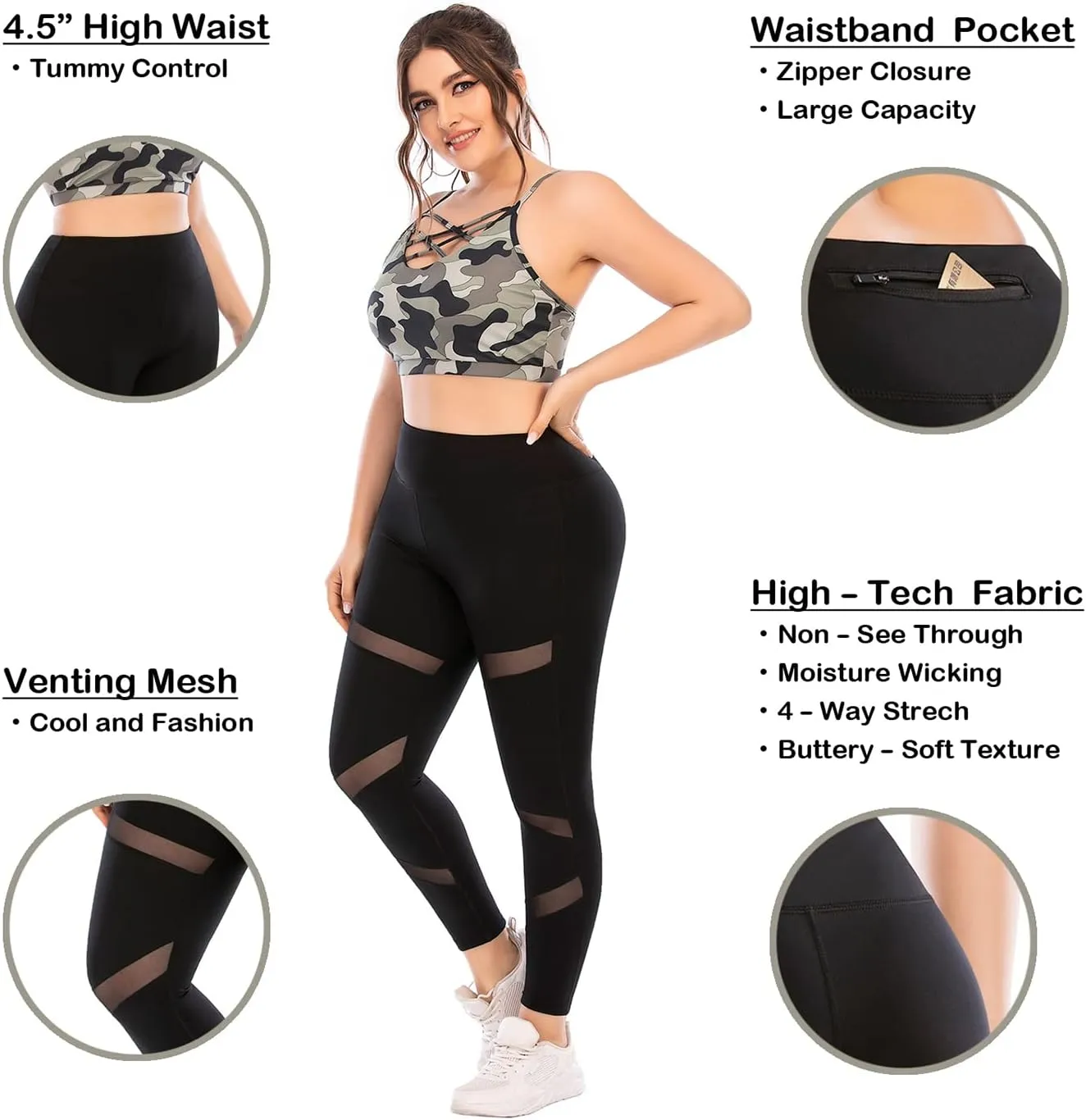Plus Size Capri Leggings for Women with Pockets, Butt Lifting Yoga Pants Tummy Control, L-5XL Workout Leggings