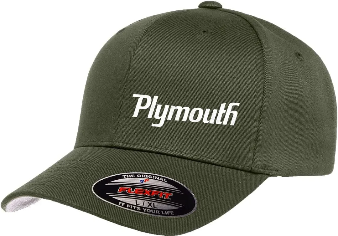 Plymouth Muscle Cars Logo New Side Panel Fully Embroidered Flexfit 6277 Athletic Baseball Fitted Hat Cap