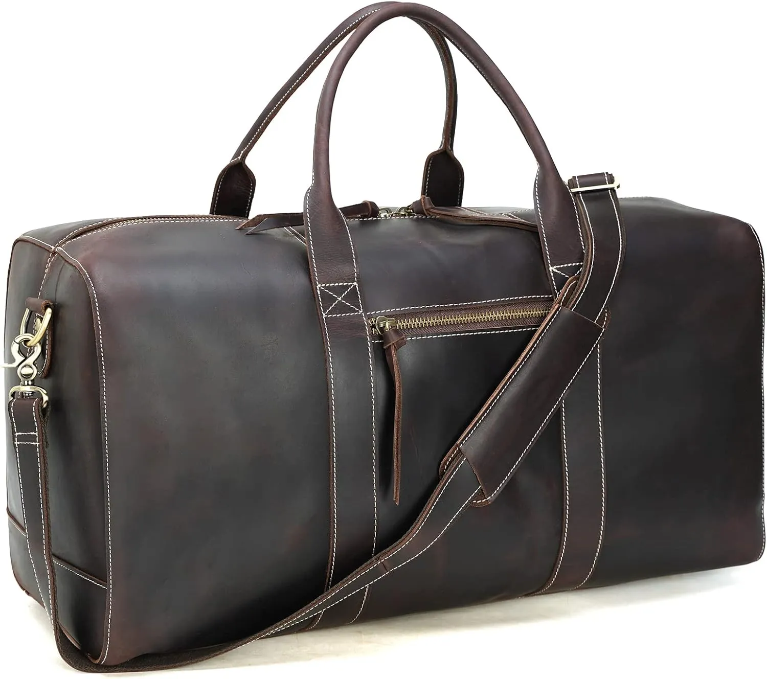 Polare Leather Duffle Weekender Travel Bag For Men With Full Grain Cowhide Leather 23.2'' Duffel Bag (Large-Dark Brown(23.2") Updated Version)