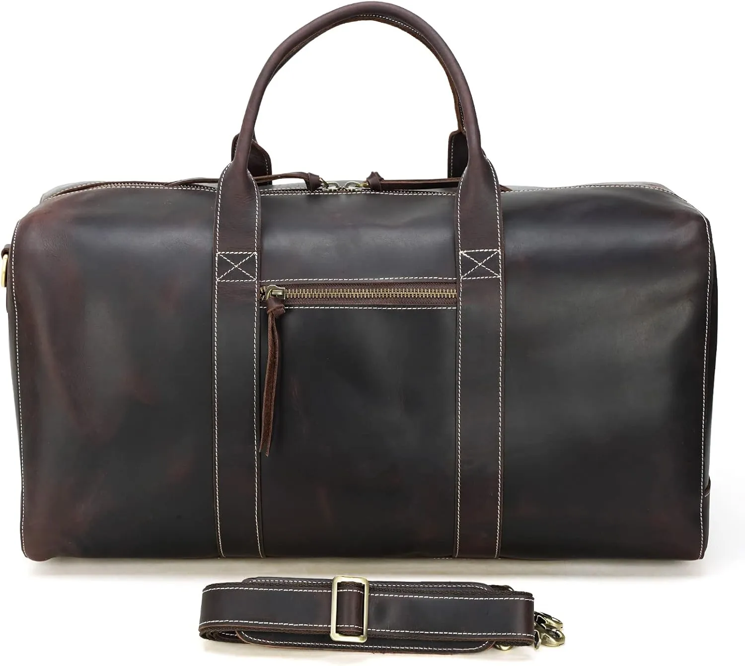 Polare Leather Duffle Weekender Travel Bag For Men With Full Grain Cowhide Leather 23.2'' Duffel Bag (Large-Dark Brown(23.2") Updated Version)