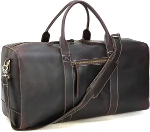 Polare Leather Duffle Weekender Travel Bag For Men With Full Grain Cowhide Leather 23.2'' Duffel Bag (Large-Dark Brown(23.2") Updated Version)
