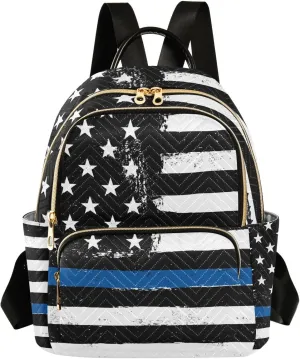 Police Blue Line Flag Mini Backpack for Women, LightWeight Travel Backpack Purse Shoulder Bag Small Casual Daypack for Womens