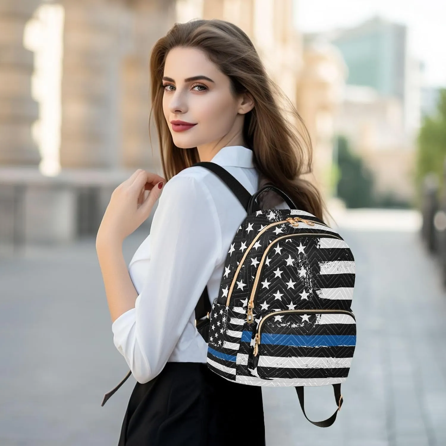 Police Blue Line Flag Mini Backpack for Women, LightWeight Travel Backpack Purse Shoulder Bag Small Casual Daypack for Womens