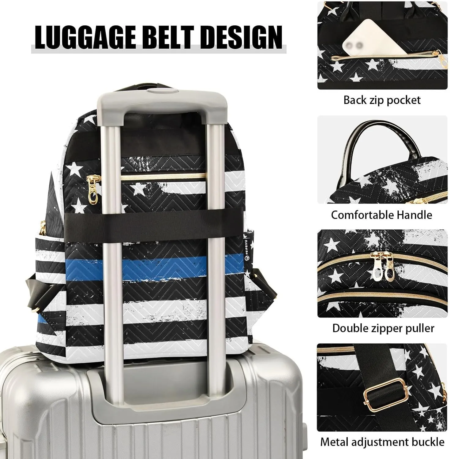 Police Blue Line Flag Mini Backpack for Women, LightWeight Travel Backpack Purse Shoulder Bag Small Casual Daypack for Womens