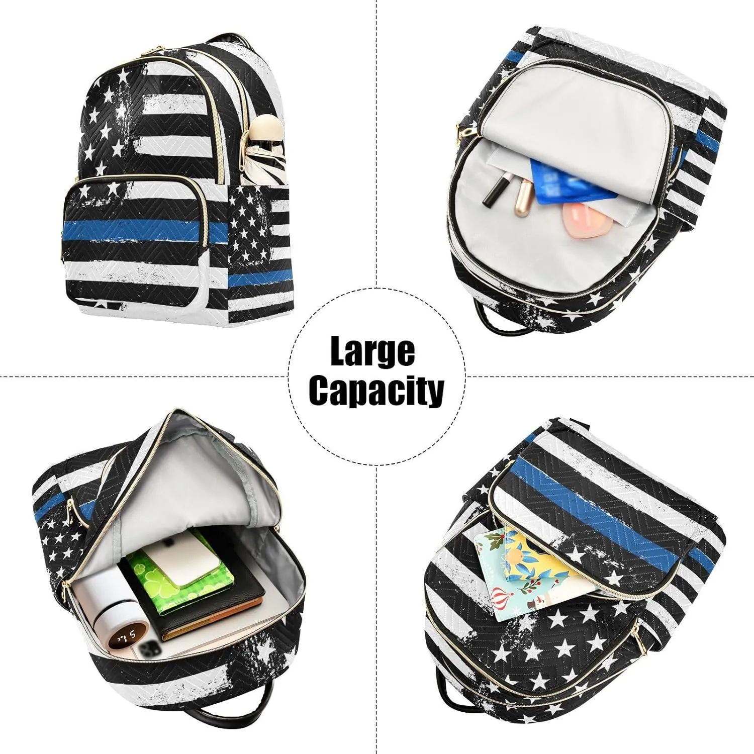 Police Blue Line Flag Mini Backpack for Women, LightWeight Travel Backpack Purse Shoulder Bag Small Casual Daypack for Womens