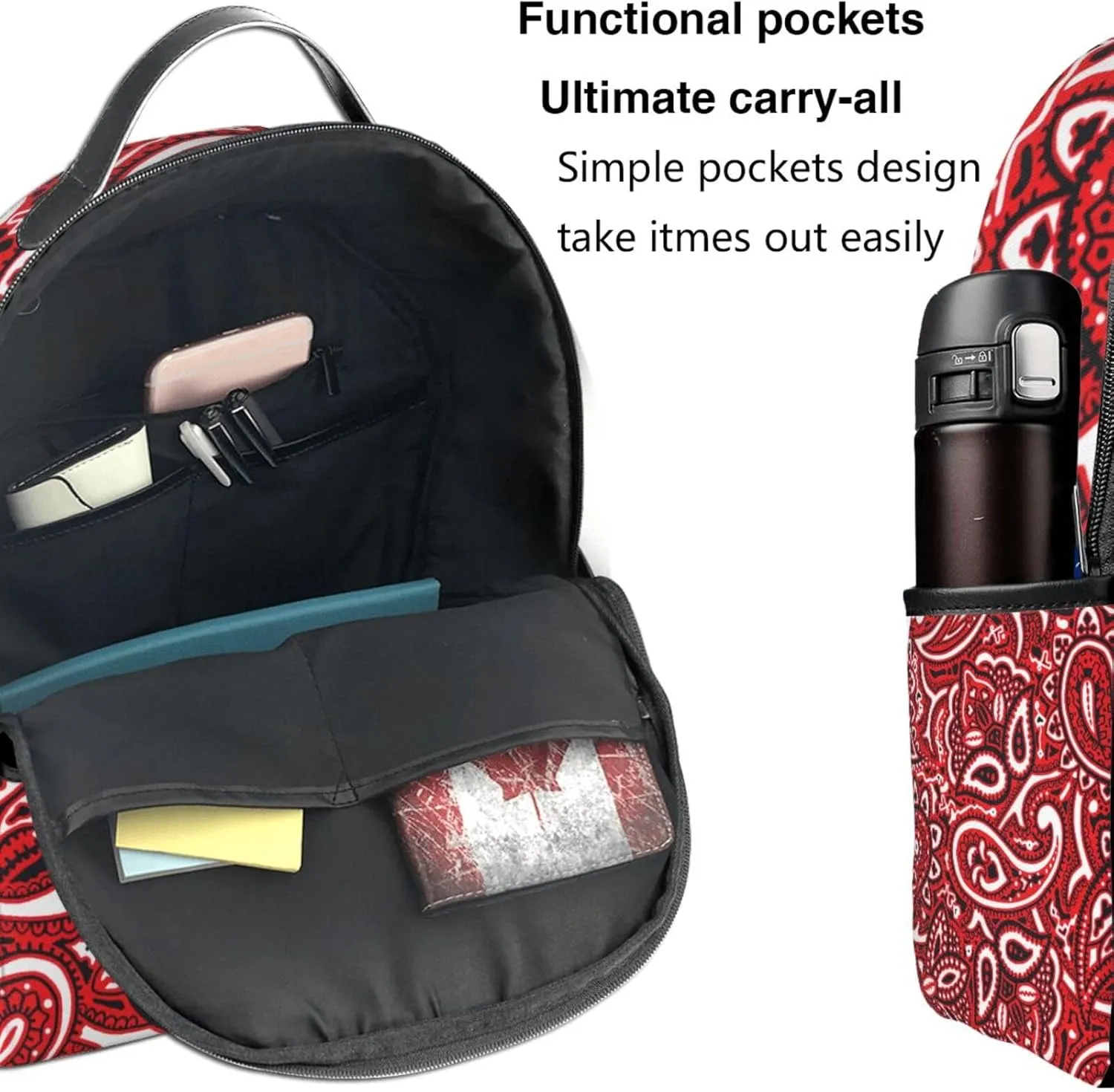 Polyester Backpack for Paisley Bandana Red Travel Hiking Daypack - Big Capacity Multipurpose Business Anti-Theft Bookbag for Wonen Men