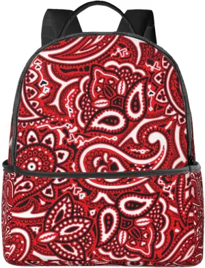 Polyester Backpack for Paisley Bandana Red Travel Hiking Daypack - Big Capacity Multipurpose Business Anti-Theft Bookbag for Wonen Men