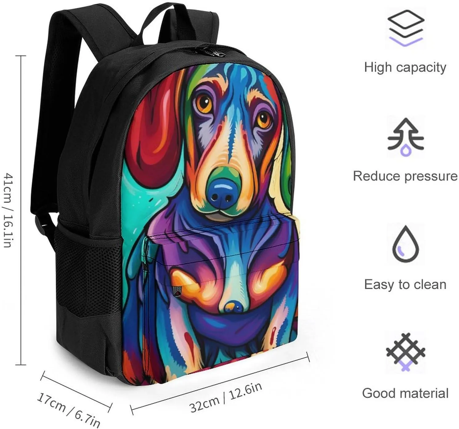 Polyester Daypack Backpack for Sports Travel Running - Big Capacity Anti-Theft Multipurpose Carry On Bag, Sausage Dog Dachshund Art Laptop Book Bag Rucksack