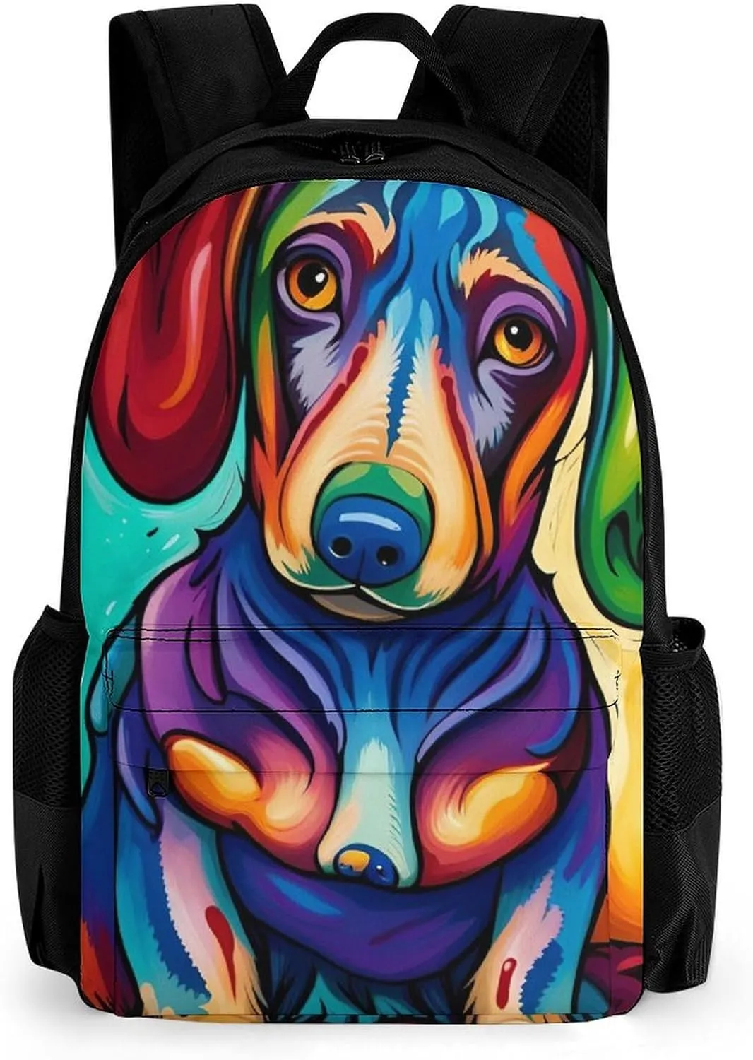 Polyester Daypack Backpack for Sports Travel Running - Big Capacity Anti-Theft Multipurpose Carry On Bag, Sausage Dog Dachshund Art Laptop Book Bag Rucksack