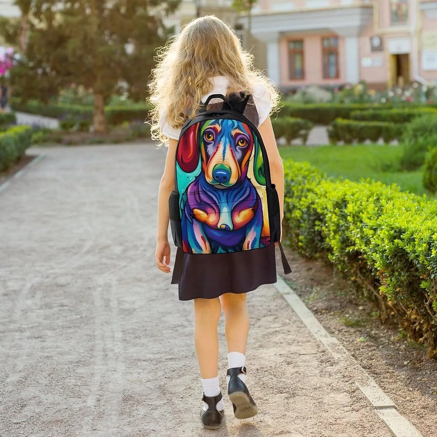 Polyester Daypack Backpack for Sports Travel Running - Big Capacity Anti-Theft Multipurpose Carry On Bag, Sausage Dog Dachshund Art Laptop Book Bag Rucksack