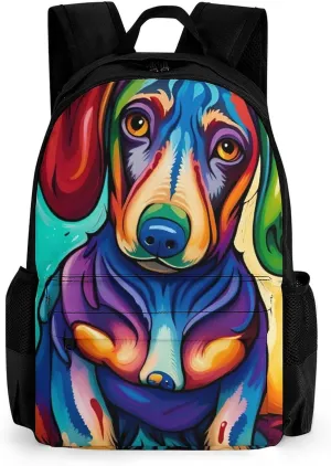 Polyester Daypack Backpack for Sports Travel Running - Big Capacity Anti-Theft Multipurpose Carry On Bag, Sausage Dog Dachshund Art Laptop Book Bag Rucksack