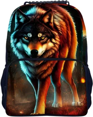 Polyester Daypack Bookbag for Gym Business Bicycle - Large Capacity Multipurpose Anti-Theft Carry On Bag, Wolf Glare Art Travel Hiking Daypack
