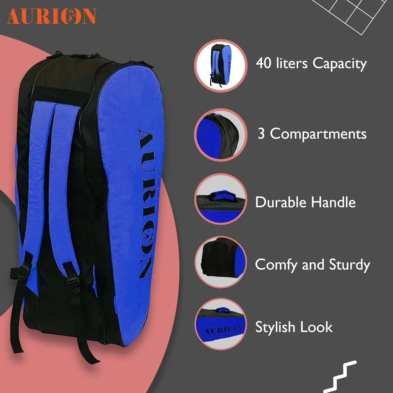 Polyester Waterproof and Dustproof Polyester Badminton, Squash Single Shoulder 6 Racquet Bag