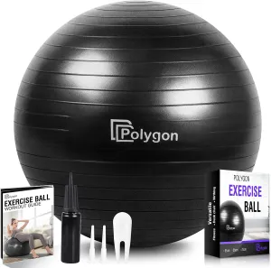 Polygon Exercise Ball - Professional Grade Anti-Burst Fitness Yoga Ball for Pilates, Pregnancy, Balance, Stability - Ideal for Home, Office, and Gym Workouts