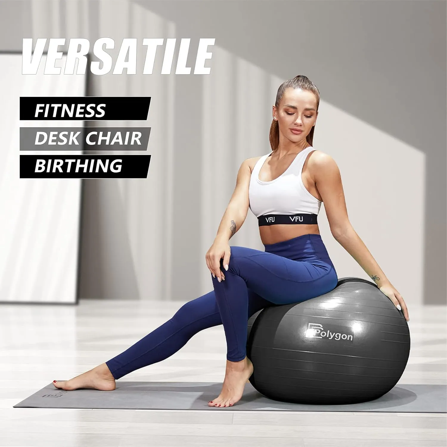 Polygon Exercise Ball - Professional Grade Anti-Burst Fitness Yoga Ball for Pilates, Pregnancy, Balance, Stability - Ideal for Home, Office, and Gym Workouts