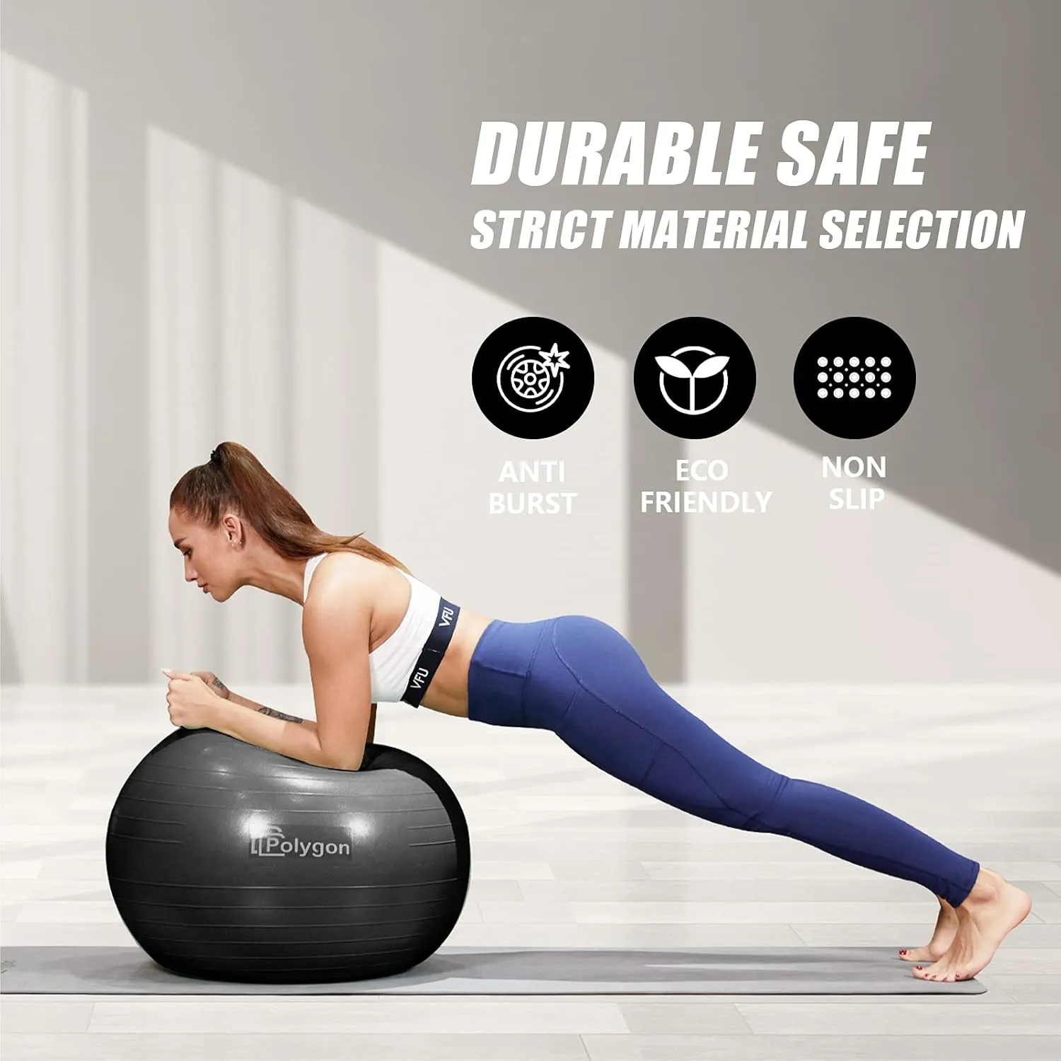 Polygon Exercise Ball - Professional Grade Anti-Burst Fitness Yoga Ball for Pilates, Pregnancy, Balance, Stability - Ideal for Home, Office, and Gym Workouts