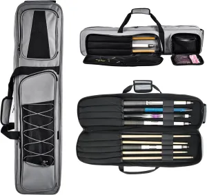 Pool Cue Case 4x5, Lightweight Pool Stick Holder Bag with Multi Pockets and Shoulder Strap, Soft Padded Billiard Stick Carrying Case Holds 4 Butts and 5 Shafts