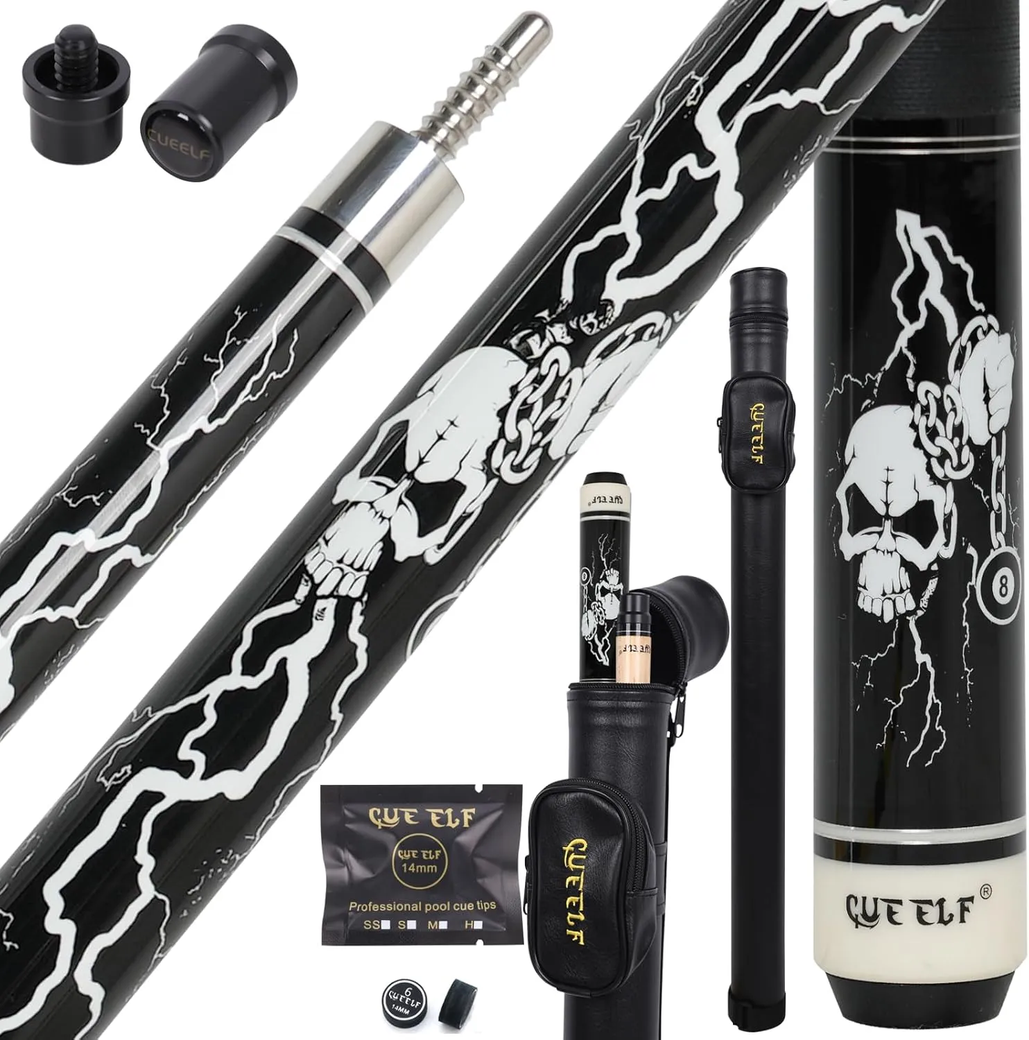 Pool Cue Stick Skull Professional Pool Stick Low Deflection Shaft 13mm Black Tip Hardwood Canadian Maple Billiard Cue