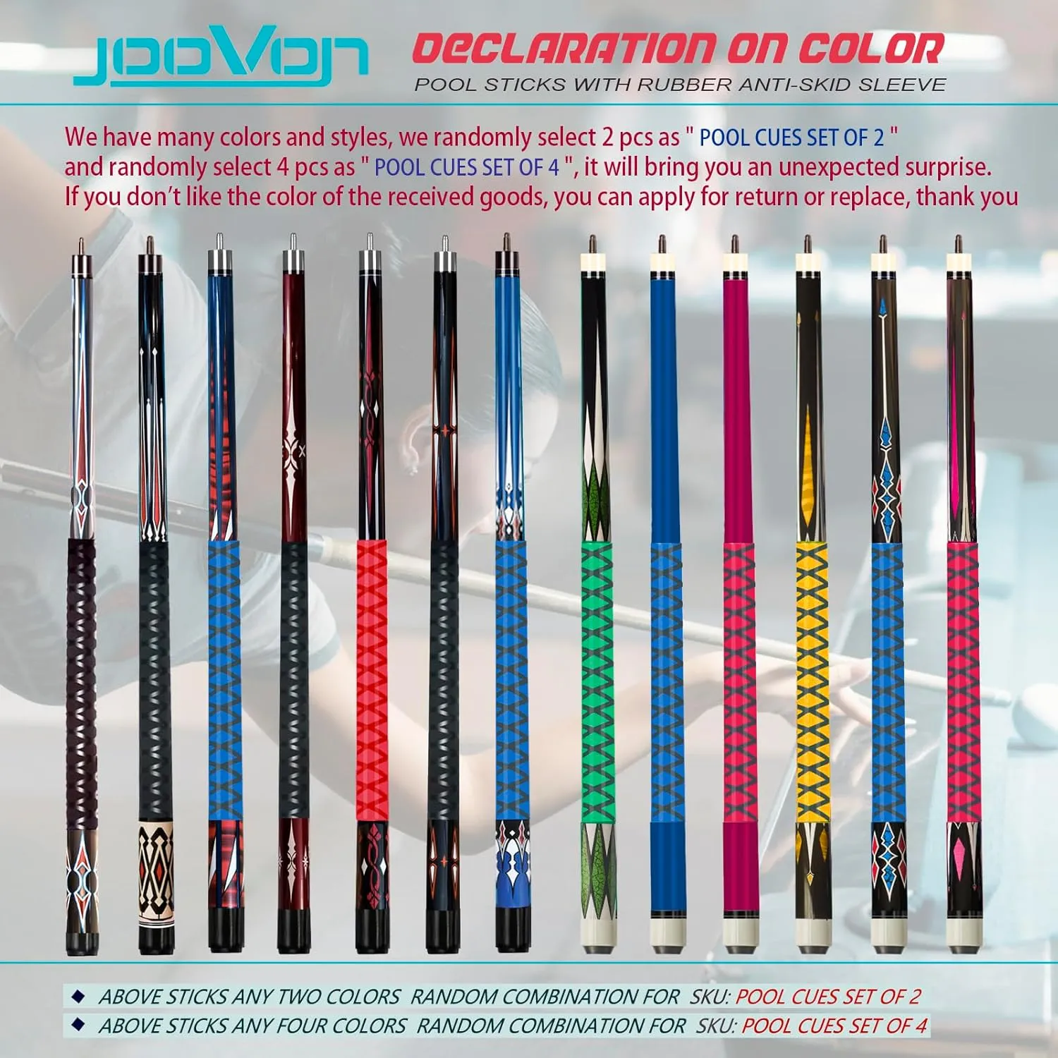 Pool Sticks Set of 4 and Pool Sticks Set of 2 with 13mm Cue Tip 58" Pool Cue with Rubber Anti-Skid Sleeve