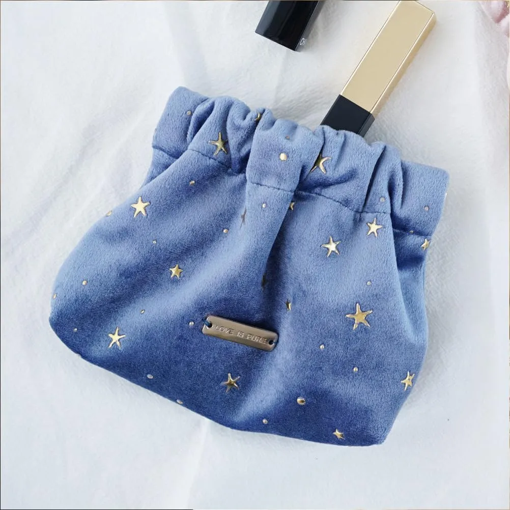 POPETPOP Cosmetic Bag for Women, Small Portable Blue Makeup Purse for Travel, Aesthetic Storage for Women, Girls