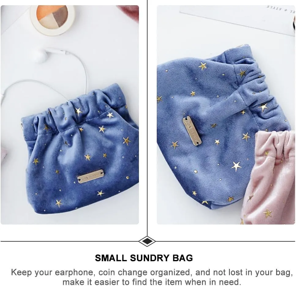POPETPOP Cosmetic Bag for Women, Small Portable Blue Makeup Purse for Travel, Aesthetic Storage for Women, Girls
