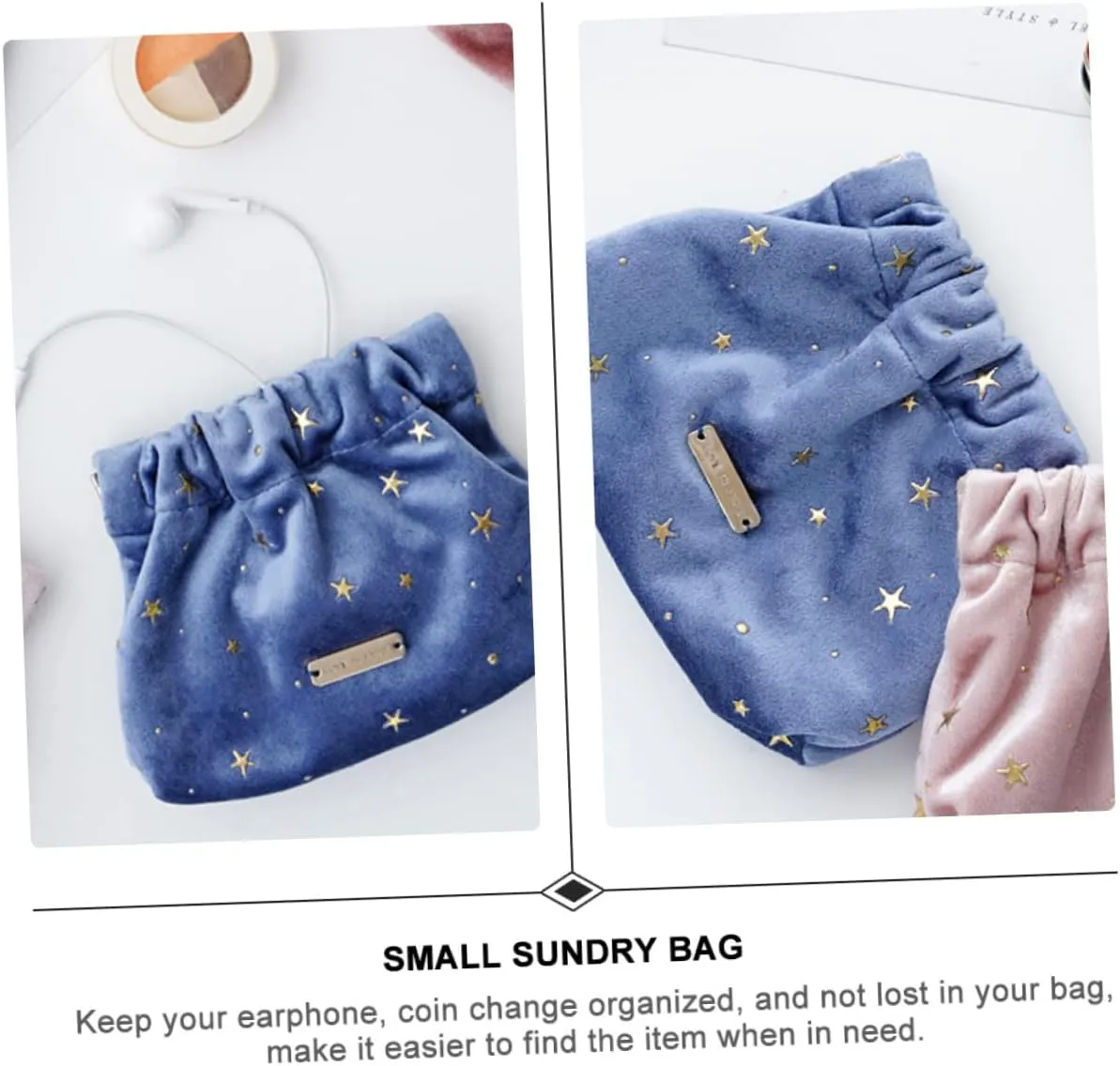 POPETPOP Cosmetic Bag for Women, Small Portable Blue Makeup Purse for Travel, Aesthetic Storage for Women, Girls