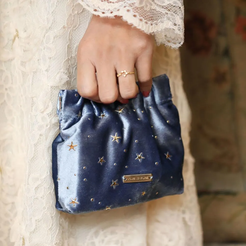 POPETPOP Cosmetic Bag for Women, Small Portable Blue Makeup Purse for Travel, Aesthetic Storage for Women, Girls