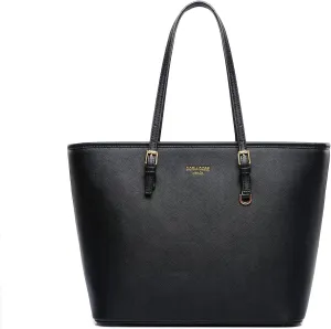 PORRASSO Women Handbag Fashion Tote Bag Ladies Large Shoulder Bag PU Leather Top-Handle Bag for Work Travel Shopping Black