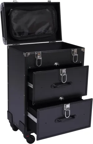 Portability Professional Makeup Artist Case with Locks, Multi functional Rolling Train Cosmetic Case with Wheels,Large Trolley Storage Case for Nail for Hair Stylists and Beauticians (Black)
