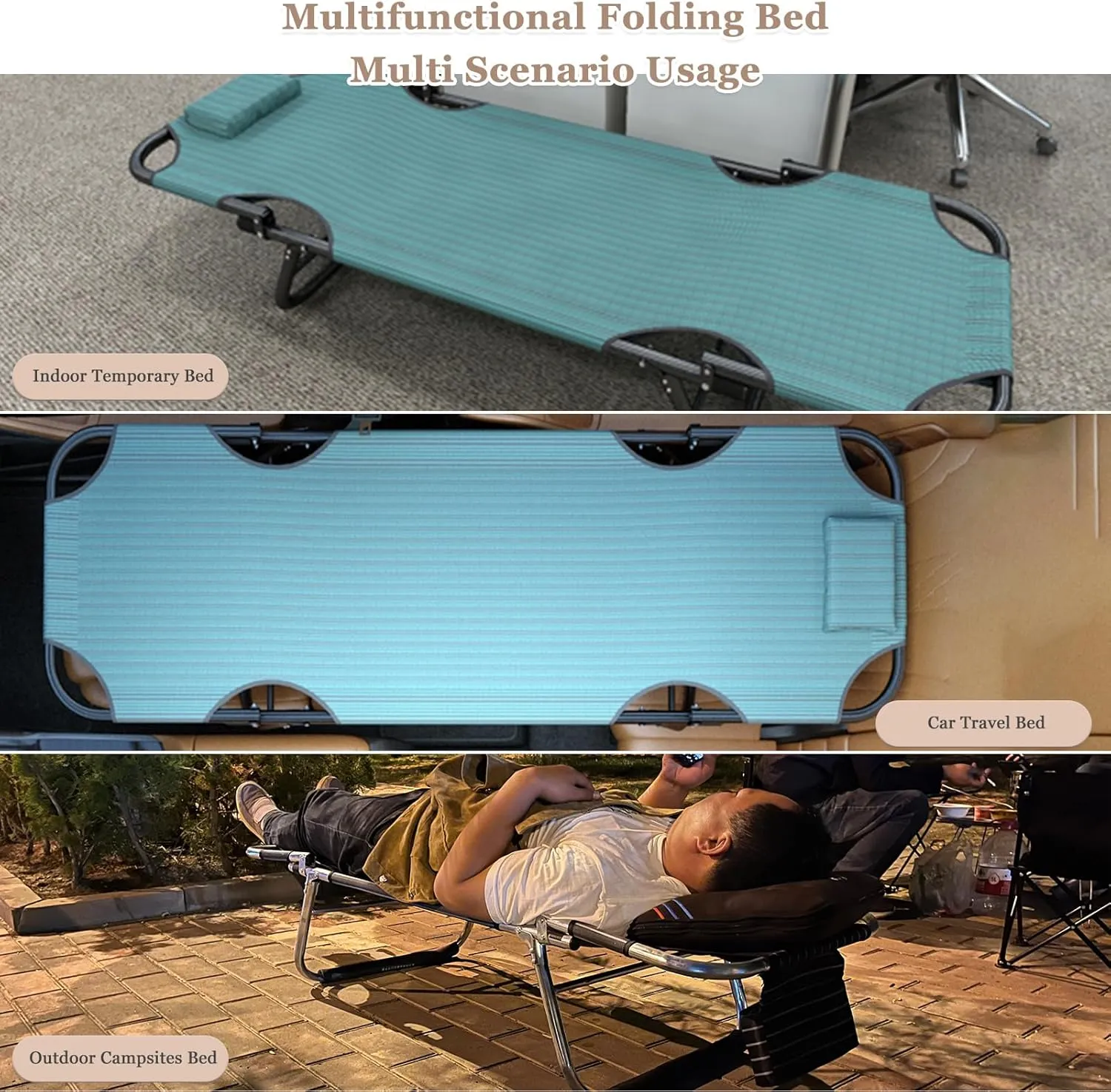Portable Folding Camping Cot Car Trave Bed Non-Inflatable Portable Universal Sleeping Solution Camp Essentials Bed Office Outdoor Camping Bed Road Trip Camping Bed