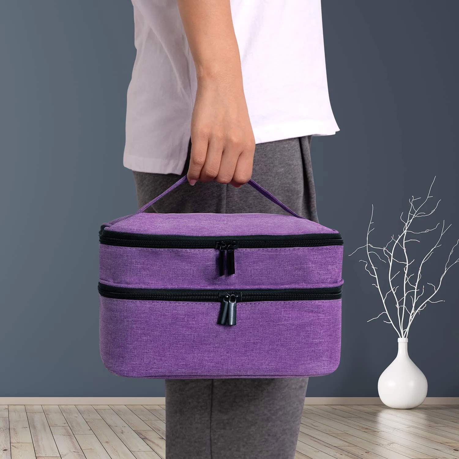 Portable Nail Polish Carrying Case, Holds 30 Bottles, Double Layer Design Nail Polish Holder, Professional Travel Organizer Bag for Nail Varnish and Manicure Set (Purple)