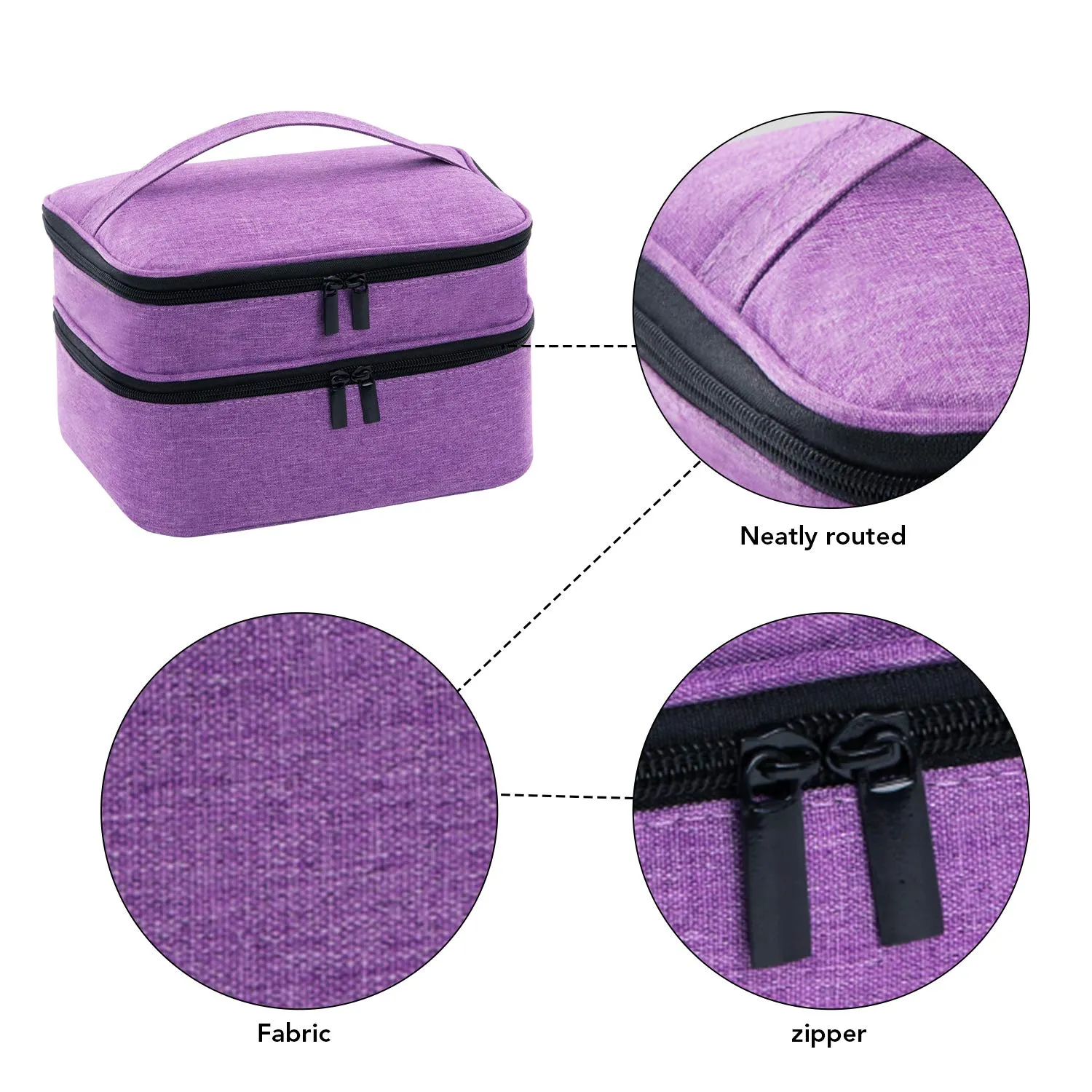 Portable Nail Polish Carrying Case, Holds 30 Bottles, Double Layer Design Nail Polish Holder, Professional Travel Organizer Bag for Nail Varnish and Manicure Set (Purple)