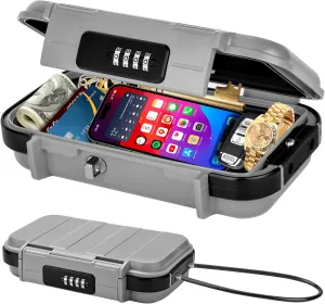 Portable Travel Safe Lock Box 4-Digit Combination Mini Safe Box, Anti-Theft Beach Security Lockbox Waterproof Small Lockable Box with Removable Wire Rope for Dorm Beach Hotel Car Home Office