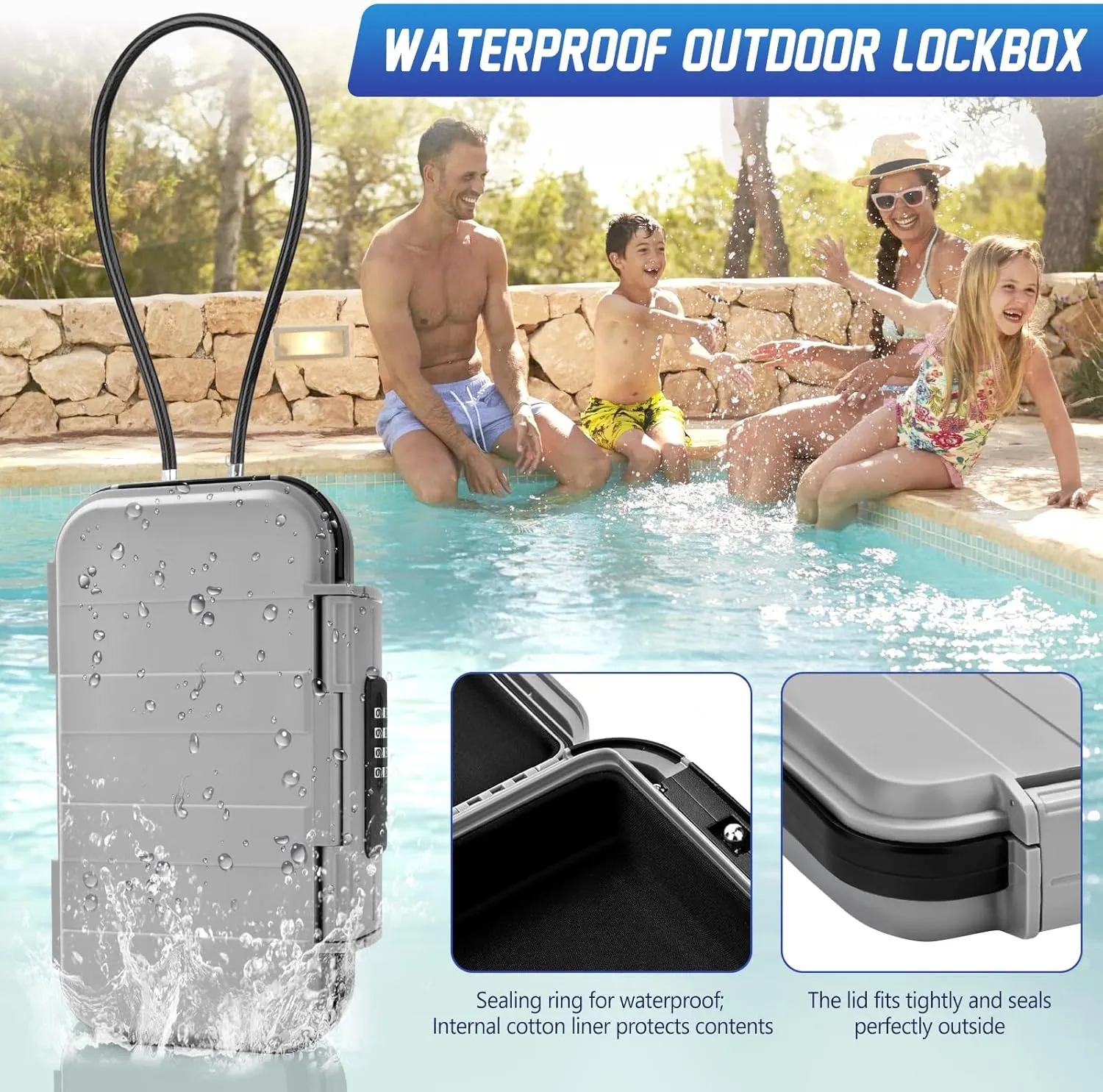Portable Travel Safe Lock Box 4-Digit Combination Mini Safe Box, Anti-Theft Beach Security Lockbox Waterproof Small Lockable Box with Removable Wire Rope for Dorm Beach Hotel Car Home Office