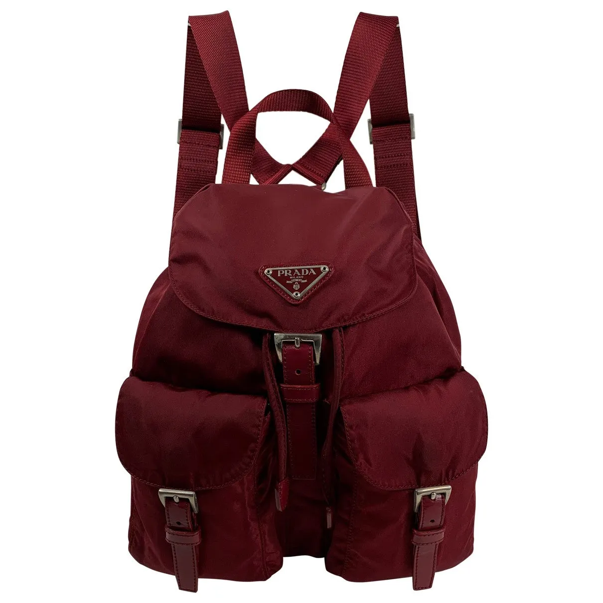 Prada re-nylon burgundy cloth backpacks