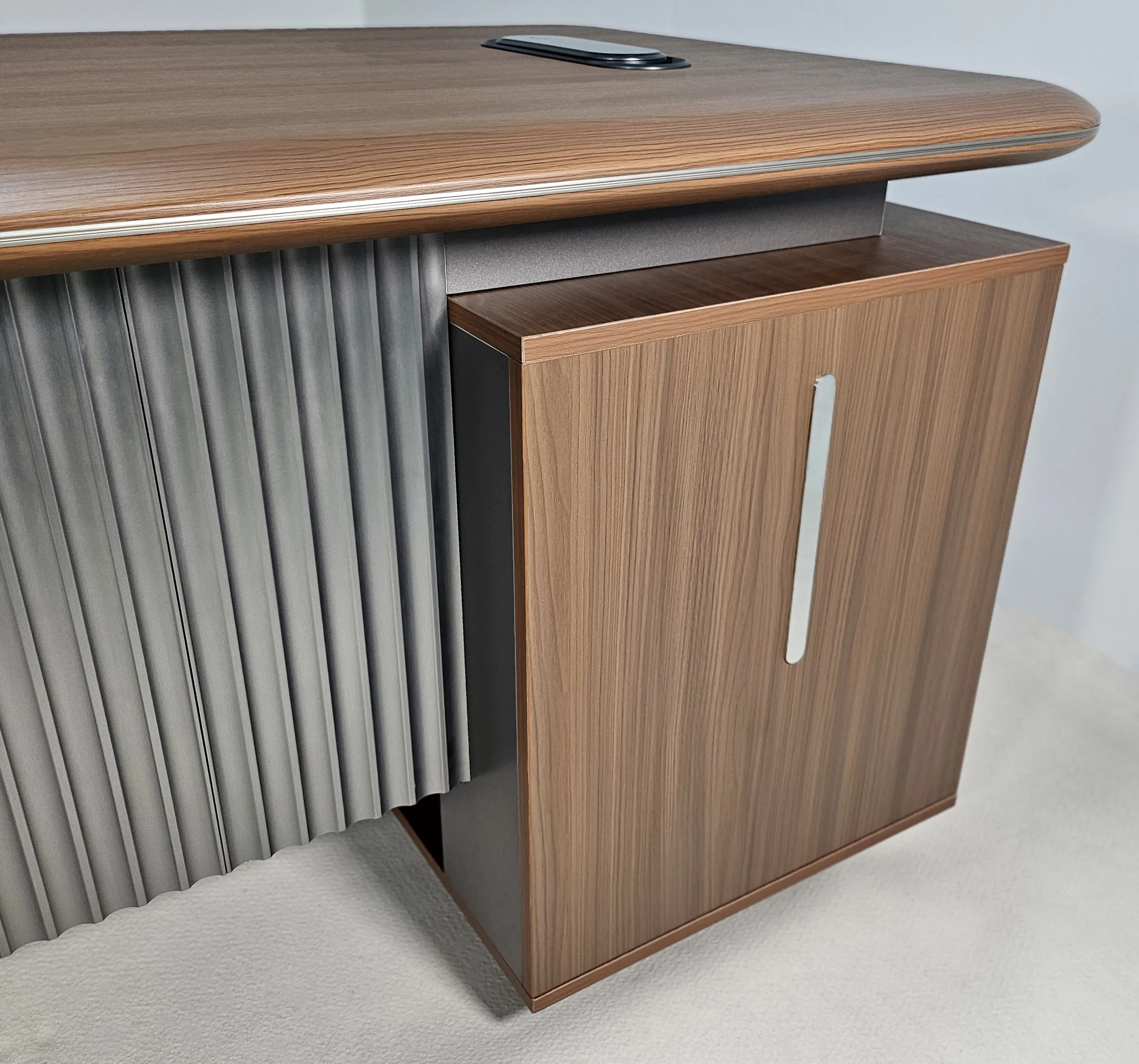 Premium Executive Corner Office Desk in American Walnut Melamine - Desktop Power Included - 1600mm, 1800mm, 2000mm - DG27-D01