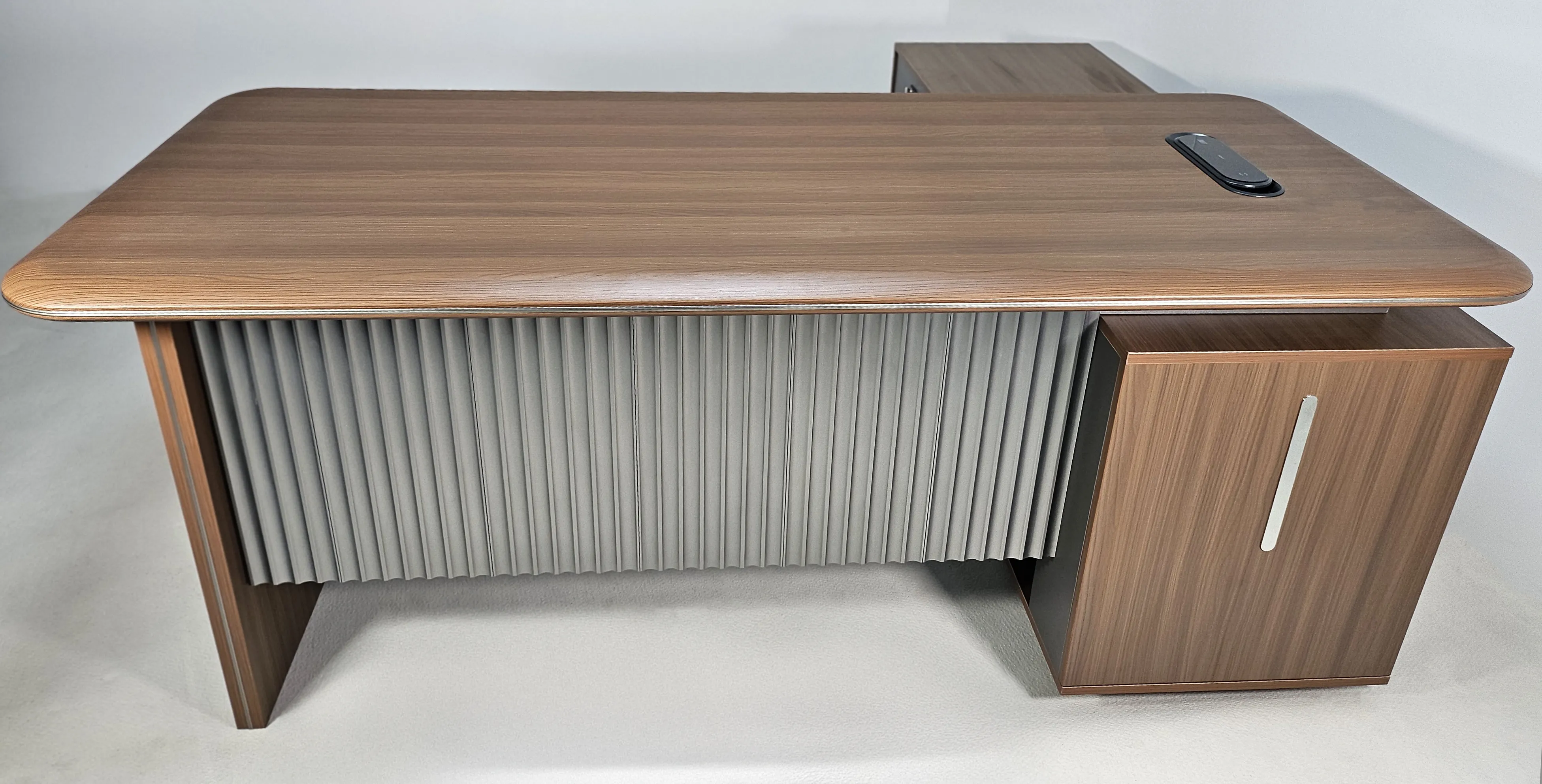 Premium Executive Corner Office Desk in American Walnut Melamine - Desktop Power Included - 1600mm, 1800mm, 2000mm - DG27-D01