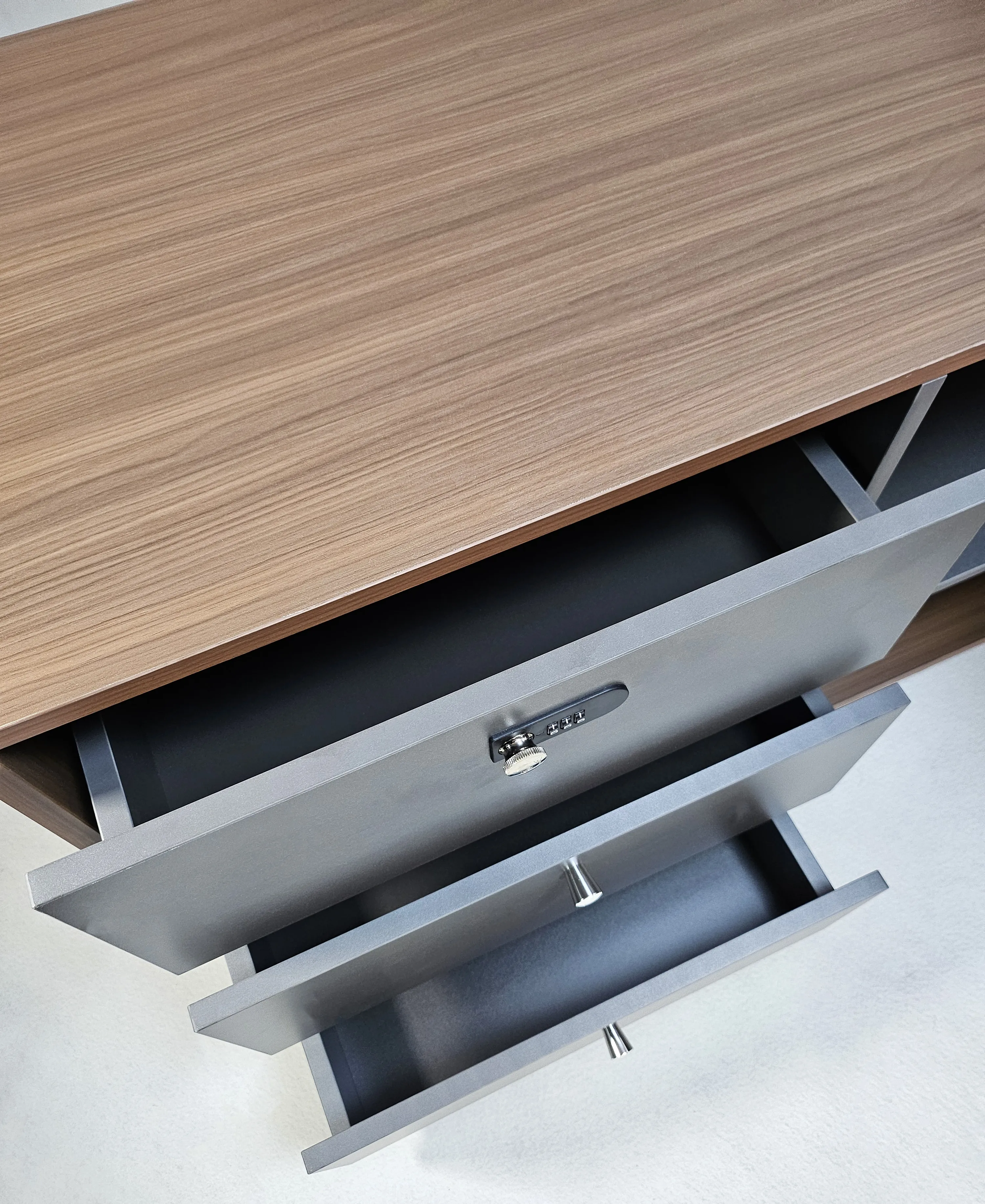 Premium Executive Corner Office Desk in American Walnut Melamine - Desktop Power Included - 1600mm, 1800mm, 2000mm - DG27-D01