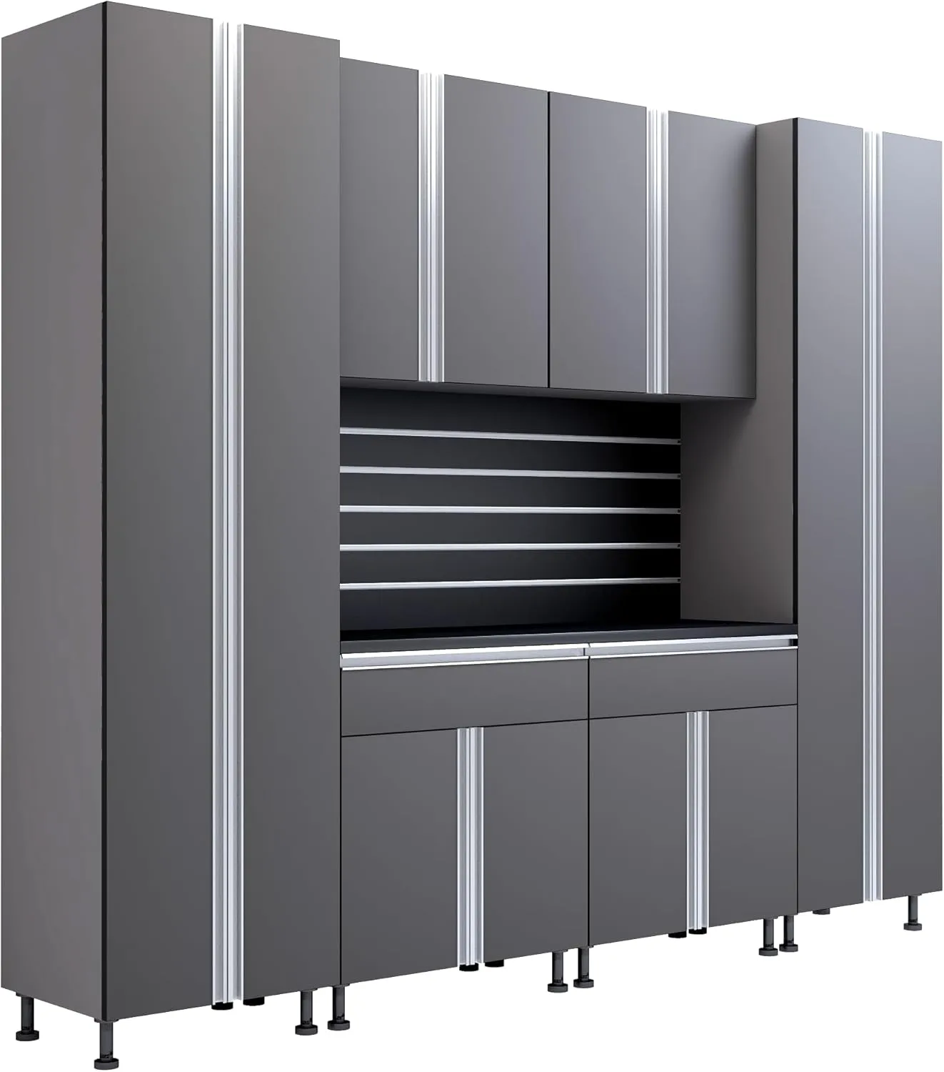 Premium Garage Cabinets 9' Storage Sets Solution with Adjustable Legs, Soft-Close Drawer & Door, Integrated Handles, Heavy Duty Plywood Box Construction, Tool and Equipment Organizer (Combo 9CS-011A)