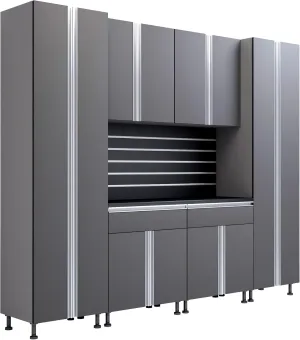 Premium Garage Cabinets 9' Storage Sets Solution with Adjustable Legs, Soft-Close Drawer & Door, Integrated Handles, Heavy Duty Plywood Box Construction, Tool and Equipment Organizer (Combo 9CS-011A)