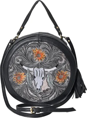 Premium Handtooled Leather Round Western Crossbody Bag Purses For Women