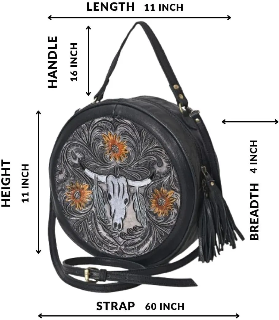 Premium Handtooled Leather Round Western Crossbody Bag Purses For Women
