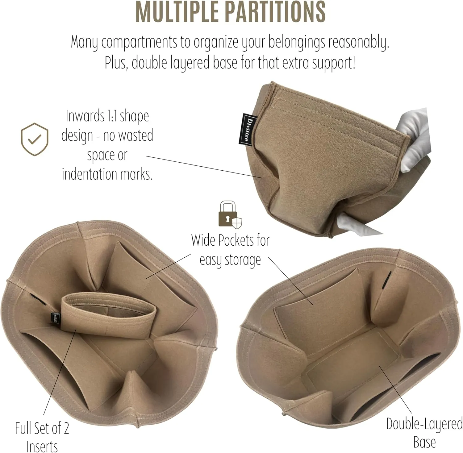 Premium Purse Organizer compatible with Cyme Bag Organizer - Handmade Tote Bag Insert 2mm Felt, Perfect Fit for Mini/Large Tote, Snug Sturdy (Cognac, For Mini Cym*)