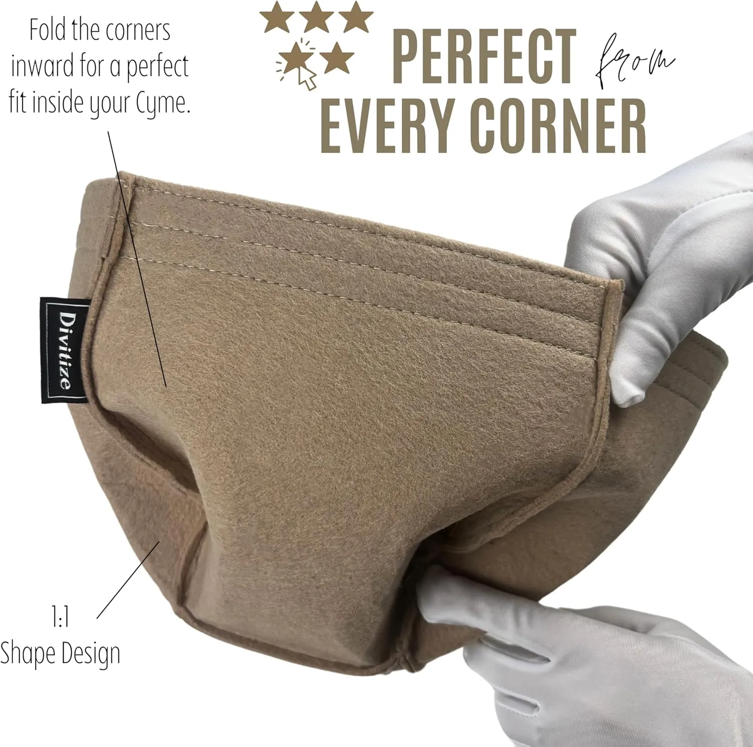 Premium Purse Organizer compatible with Cyme Bag Organizer - Handmade Tote Bag Insert 2mm Felt, Perfect Fit for Mini/Large Tote, Snug Sturdy (Cognac, For Mini Cym*)