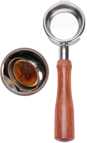 Premium Stainless Steel Wood Handle 58mm Bottomless Portafilter, Universal Fit for La Marzocco Nuova Simonelli Gemilai, Enhance Coffee Making Experience