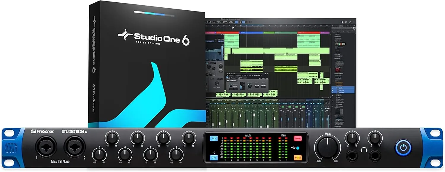 PreSonus Studio 1824c 18x20, 192 kHz, USB Audio Interface with Studio One Artist and Ableton Live Lite DAW Recording Software